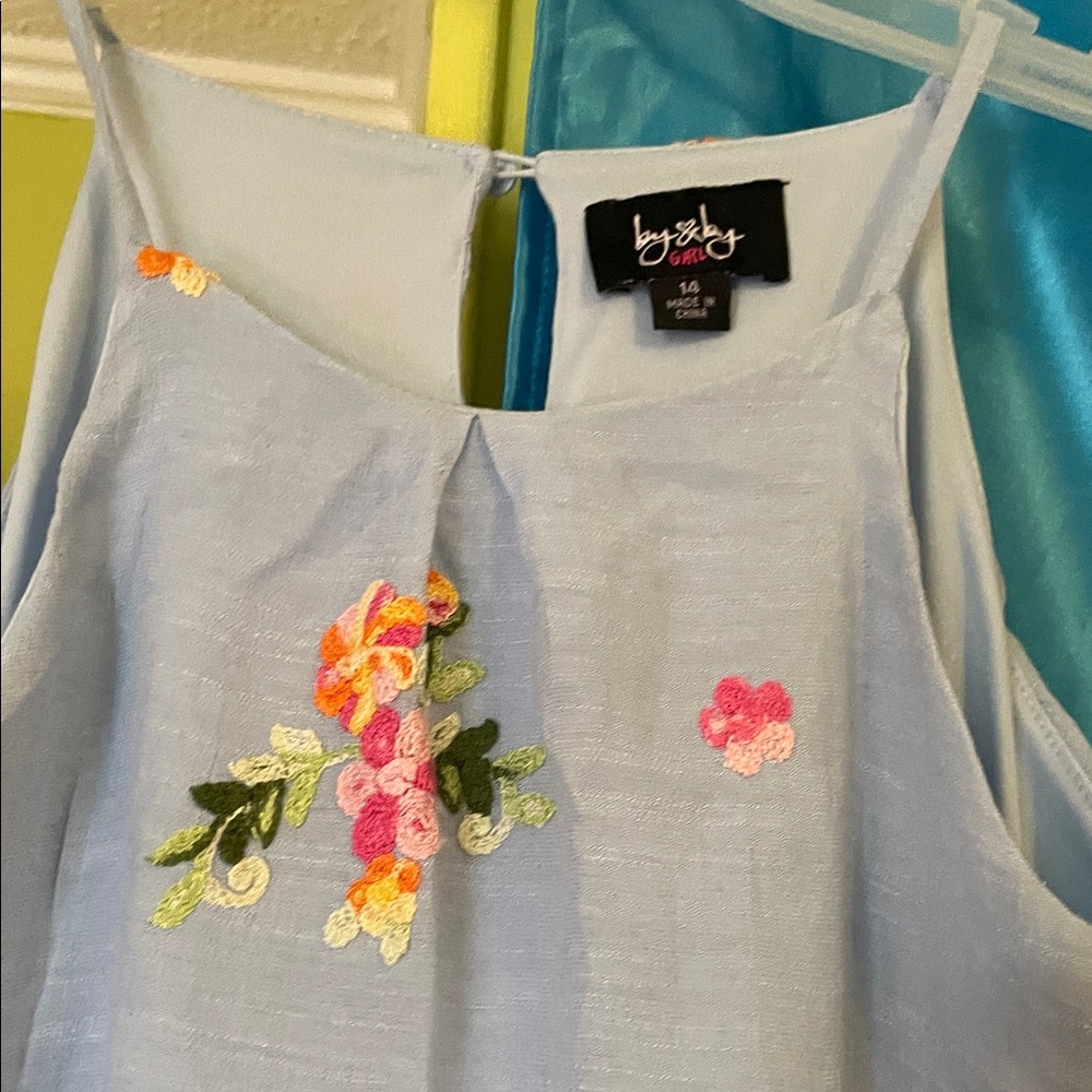 by & by Light Blue Floral Embroidered Blouse